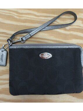 Coach Wristlet Bag Signature Pouch Jacquard Corner Zip Monogram